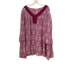Woman Within Women's Top Size 3XL Purple Pink Floral Accordion Pleated